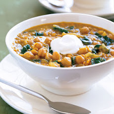 Curried Red Lentil and Swiss Chard Stew with Garbanzo Beans