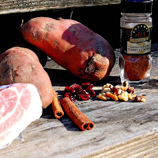 Roasted Sweet Potato Stuffing with Bacon, Pecans and Cranberries