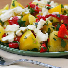 Yellow Tomato Salad Recipe with Roasted Red Pepper, Feta, and Mint