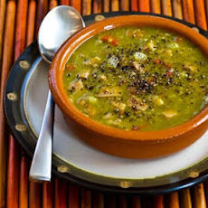 Split Pea Soup with Ham, Bay Leaves, Epazote, and Red Bell Pepper (or Carrots)