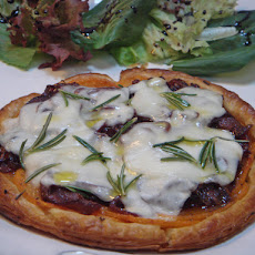 Very Thin Puff Pastry Tart with Sweet Potato, Onion Confit and Scamorza