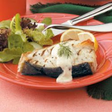 Grilled Halibut with Mustard Dill Sauce