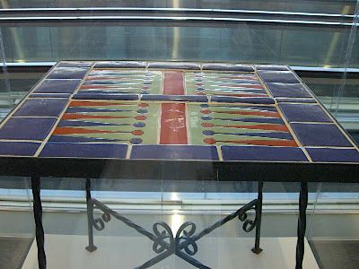 Backgammon tile table, original iron base