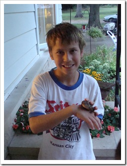 Lucas and a HUGE toad!