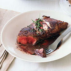 New York Steaks with Boursin and Merlot Sauce
