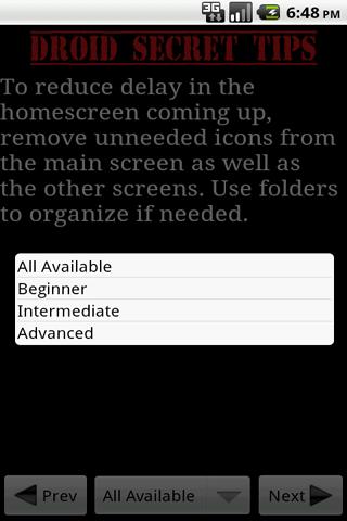 droid-secret-tips-pro for android screenshot
