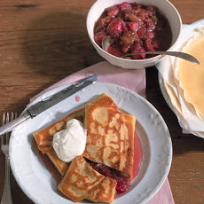 Breakfast Blintzes with Caramelized Rhubarb and Sour Cream