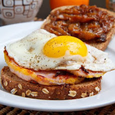 Peameal Bacon Breakfast Sandwich with Maple Caramelized Onions and a Fried Egg