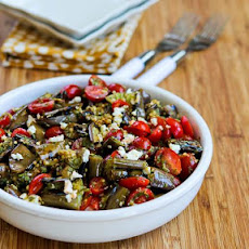 Grilled Eggplant, Grape Tomato, and Feta Salad with Amazing Basil, Parsley, and Caper Sauce