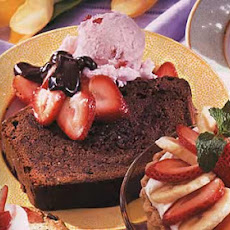 Chocolate Pound Cake with Strawberry Ice Cream and Bittersweet Chocolate Sauce