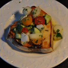 Swordfish with Korean Melon, Cucumber and Heirloom Cherry Tomato Relish