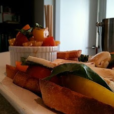 Tri-Colored Caprese Salad on Toast with Peach-Balsamic Vinegar