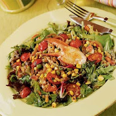 Warm Lobster Salad with Pan-roasted Corn, Peas, Basil, and Shallot Vinaigrette