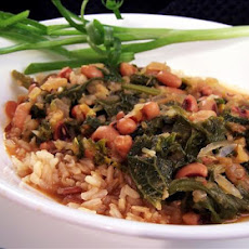 Black-Eyed Peas With Mustard Greens and Rice