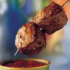 Beef Sirloin Kabobs with Roasted Red Pepper Dipping Sauce