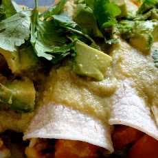 Squash & Shrimp Enchiladas w/ Creamy Tomatillo Sauce
