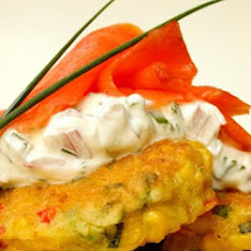 Smoked Salmon W/ Chili Corn Fritters and Sour Cream Dip