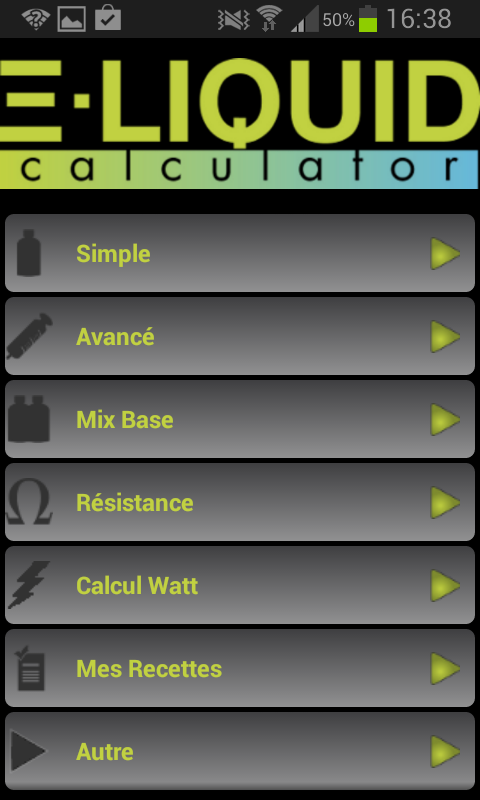 Android application E-Liquid Calculator NOADS screenshort
