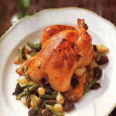 Roast Chicken with Asparagus, Morel, and Pearl-Onion Ragoût