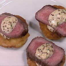 Boxty with Seared Lamb Loin and Whole-Grain Mustard Aioli