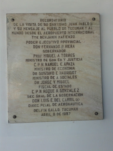 Placa Recordatorio A La Visita De Juan Pablo II