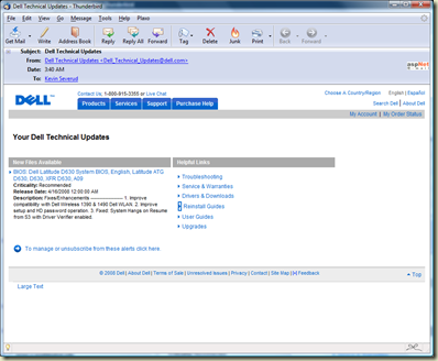 Dell Technical Updates Subscription email