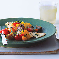 Fish with Curried Cucumber Tomato Water and Tomato Herb Salad