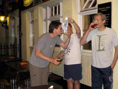 Drinking the beer.