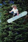 Dreadlock snowboarder Billy Bacon on Teton Pass, WY testing Burton Snowboards circa 1993