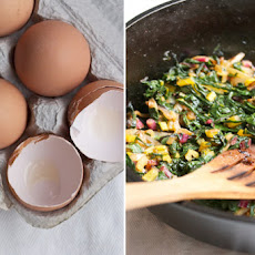 Scrambled Egg Tartines with Spiced Rainbow Chard