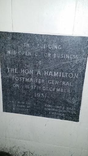 A Hamilton Postmaster Plaque