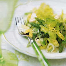 Asparagus Salad with Celery Leaves, Quail Eggs, and Tarragon Vinaigrette