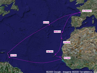 Carte de l'Atlantique avec le parcours