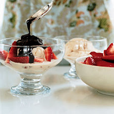 Dulce de Leche Ice Cream with Fresh Strawberries and Mexican Chocolate Sauce