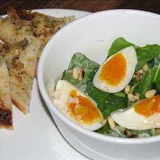Baby Spinach & Pine Nut Salad with Creamy Bacon Dressing