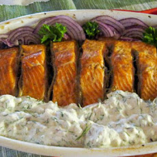 Roasted Salmon With Anchovies And Mayonnaise Tzatziki
