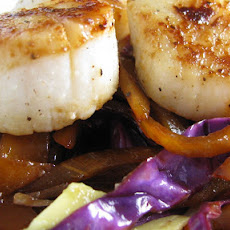 Seared Scallops with Carmelized Mango Slaw