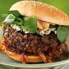 Andouille and Beef Burgers with Spicy Mayo and Caramelized Onions