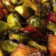 Honey balsamic brussels sprouts with plums