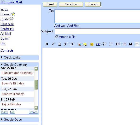 Google Calendar and Google Docs in GMail