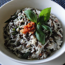 Basil and roasted peppers french lentils with rice