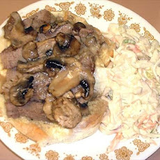 Open-Face Sliced Pork-N-Mushroom Sandwich With Gravy