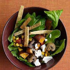 Arugula Salad with Roasted Sweet Potatoes and Mushrooms
