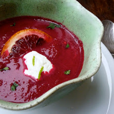 Roasted Red Beet, Blood Orange and Ginger Soup with Orange Crème Fraîche