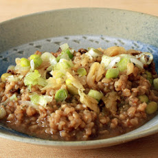 Okayu with Edamame, Porcinis, and Matcha Salt