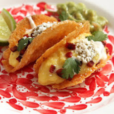 Soft Scrambled Egg and Chorizo in Crispy All-Cheese Taco Shells