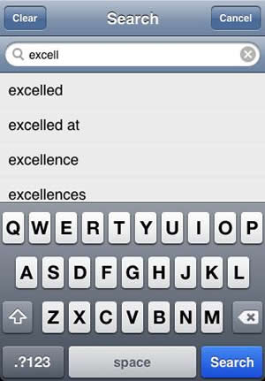 wordweb for iphone search feature