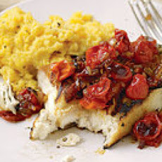 Halibut with Barbecue Tomato Sauce and Honey Mustard Polenta