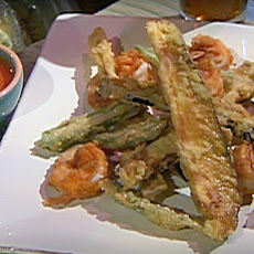 Fried Okra, Eggplant, and Shrimp with Oven Roasted Tomato Sauce
