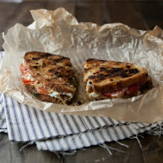 Caramelized Onions, Pesto, and Grilled Mozzarella Sandwich